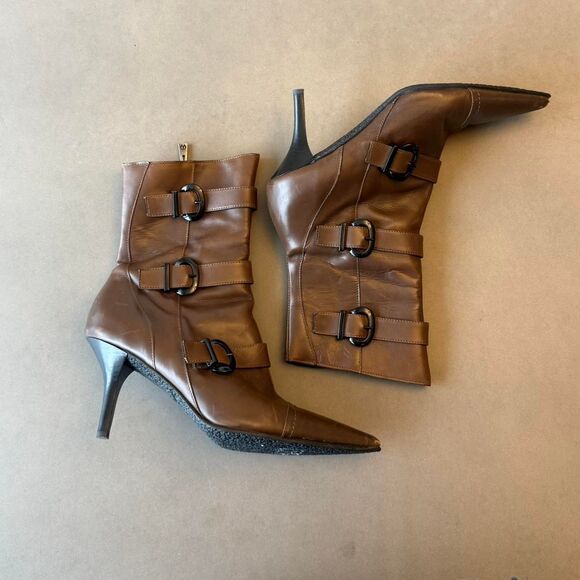 Claudia Ciuti Brown Leather Heeled Boots Size 7 - Picture 1 of 8
